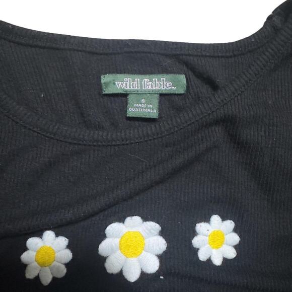 Wild Fable Ribbed Crop Top - Black Y2K Daisy Lettuce Trim - Picture 3 of 4